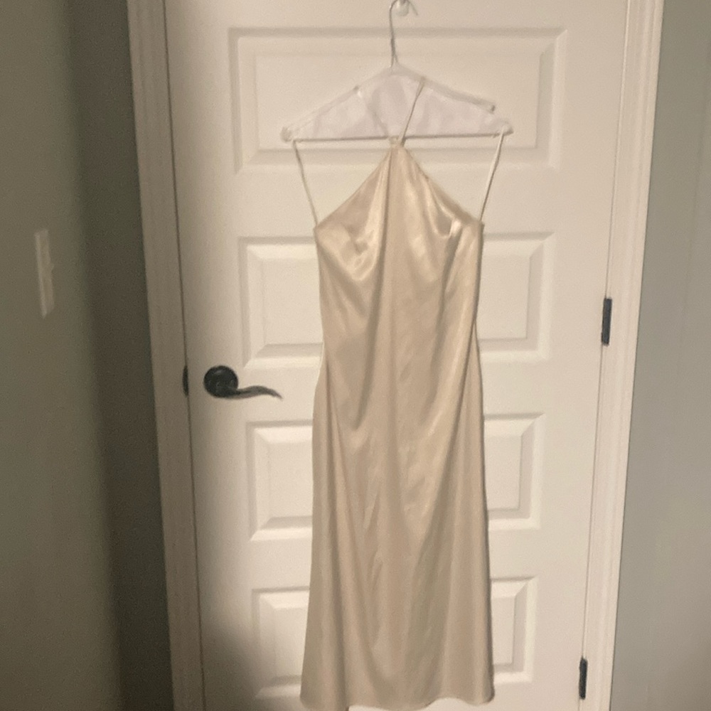White satin low back dress